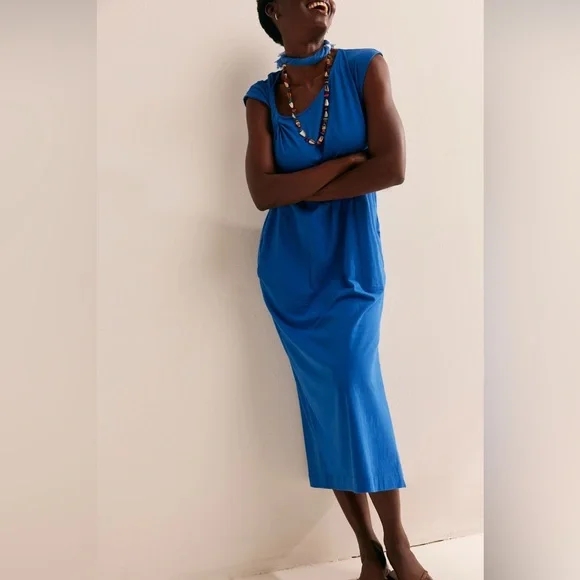 Free People Drew Tee Midi in True Blue size Medium NWT - Picture 2 of 13